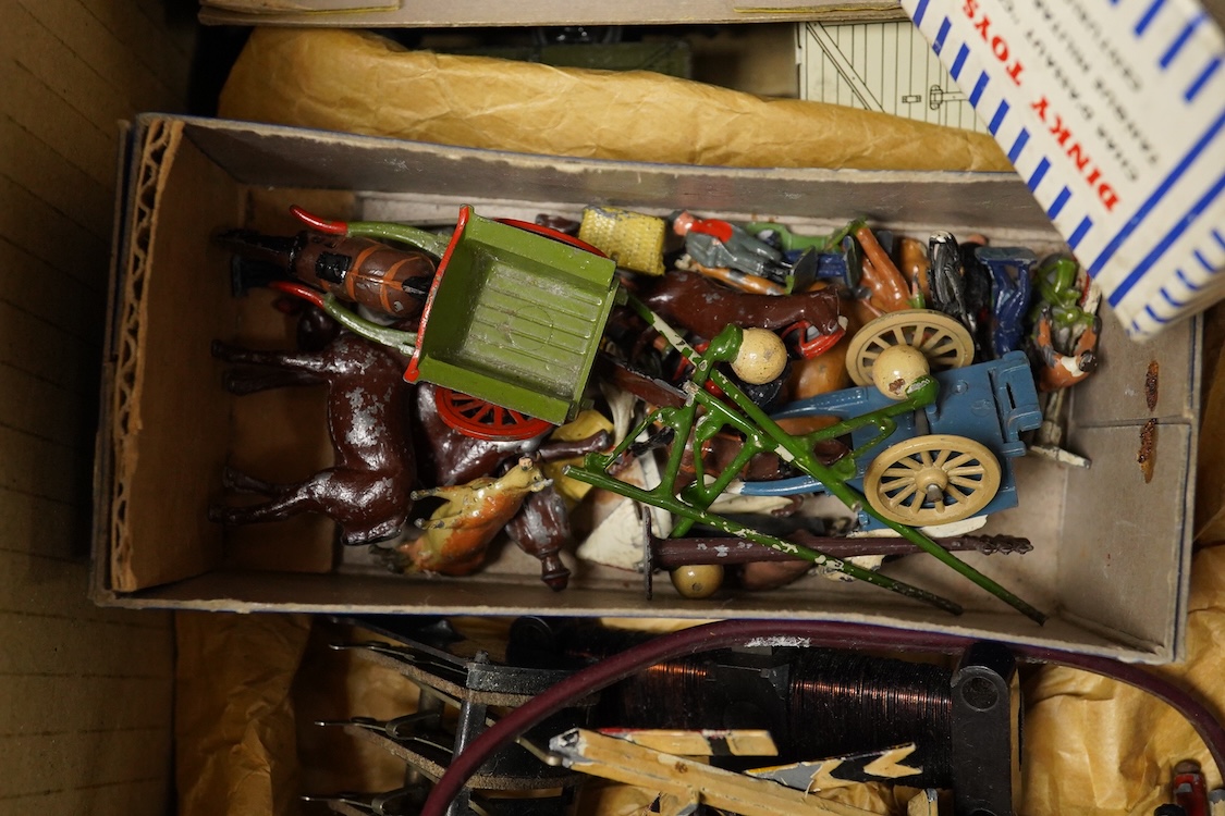 A collection of Hornby Dublo railway for 3-rail running, including two locomotives; an LMS Duchess of Athol 4-6-2, locomotive box, tender unboxed, and a boxed BR Standard Class 4 2-6-4T, 80054, together with five boxed b